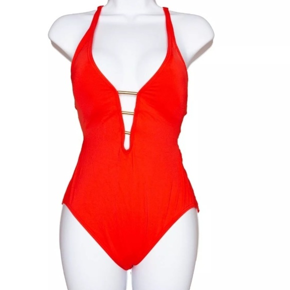 ♥️Carmen Marc Valvo, 6, Waist Synching, Brilliant Red, One Piece Swimsuit - Picture 3 of 8